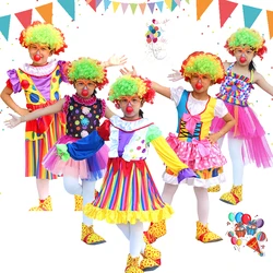Girls Circus Clown Polka Dots Cake Dress Rainbow Clown Fancy Outfits Girl Circus Magic Show Funny Outfit Clown Costume Set