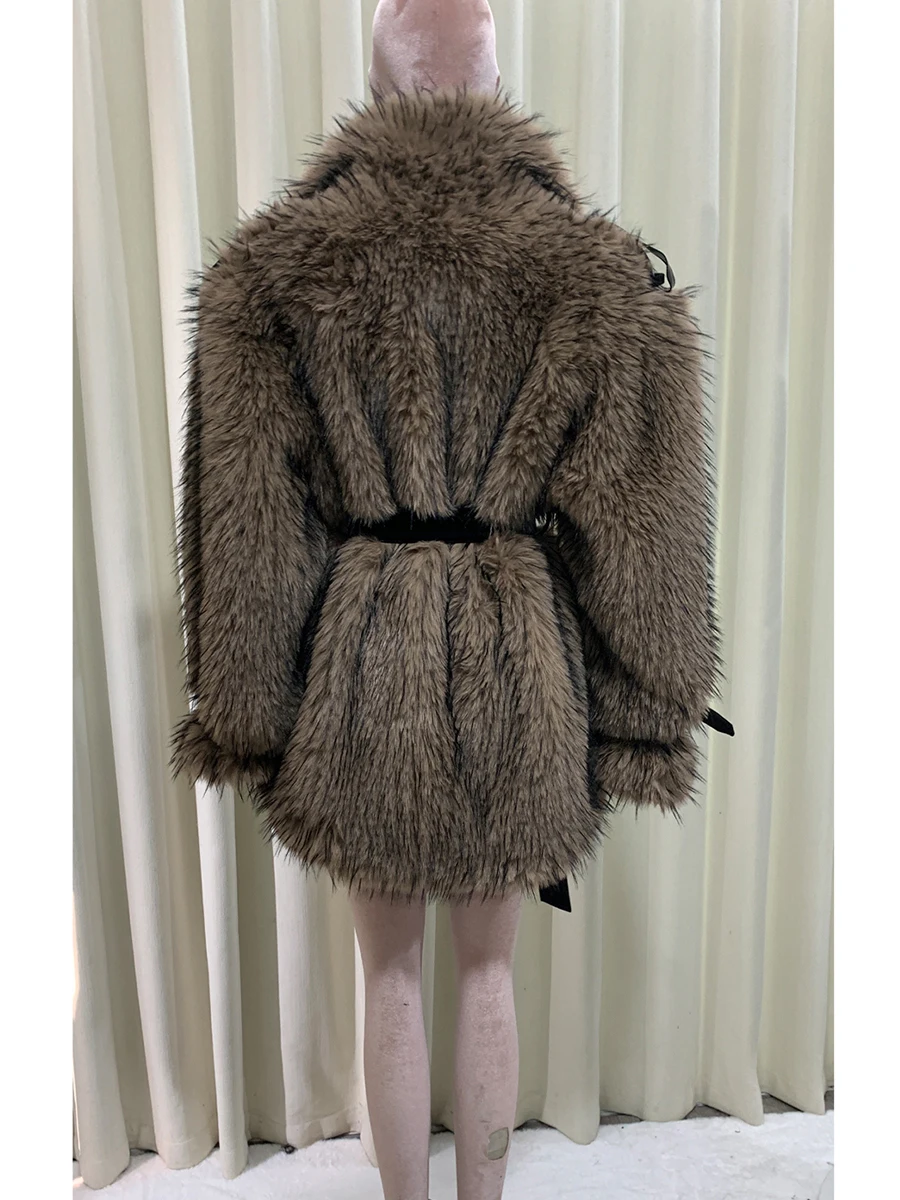 الخريف الشتاء المتضخم شعر أشعث سميكة الدافئة لينة فو الثعلب معطف الفرو النساء الفاخرة مصمم الملابس موضة رقيق سترة 2025 #5