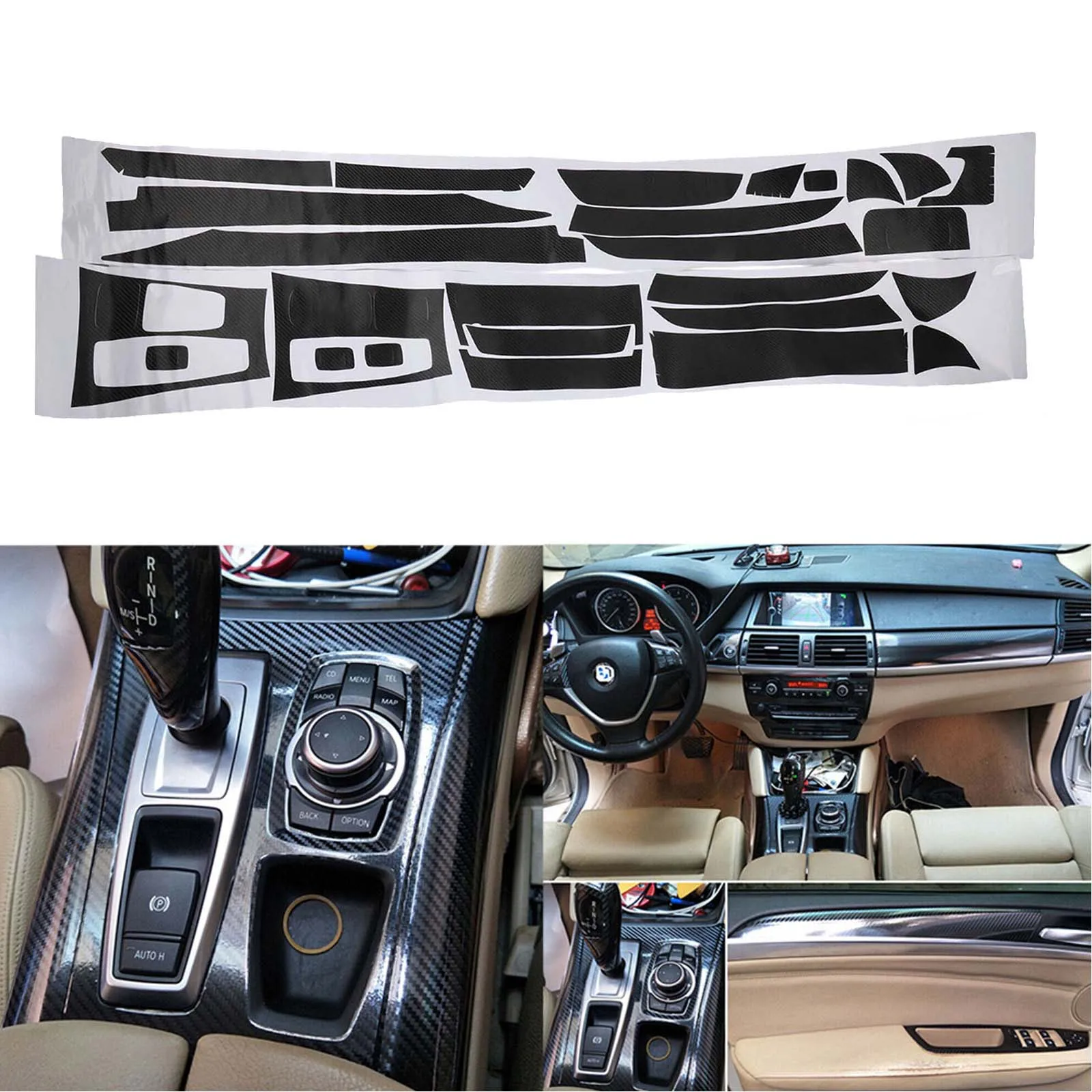 Decals Sticker 1 Set Accessories Cover DIY Decorate Glossy Interior Pattern Trim Vinyl For BMW X5 E70 2007-2013