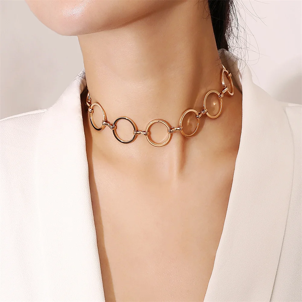 Vintage Geometric Circle Clavicle Chain Necklace Trendy Women Choker Gold Color Ladies Jewelry Wholesale