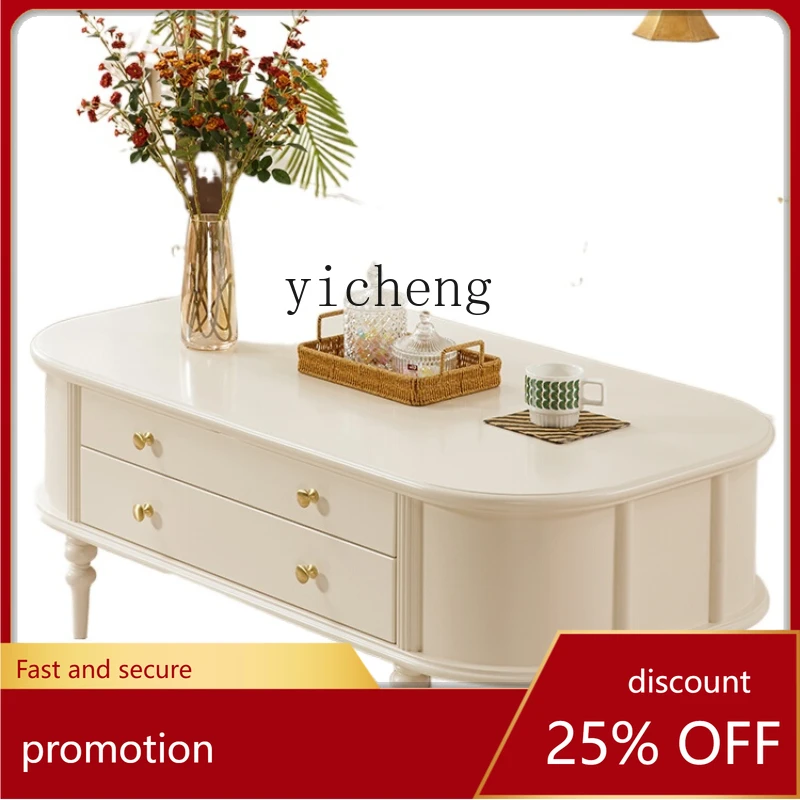 

CZ Coffee Table All Solid Wood Pure Log White Oval Coffee Table Furniture