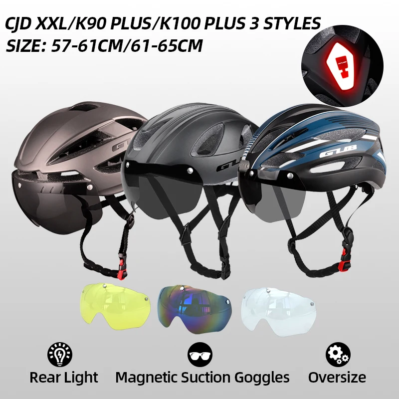 GUB Rear Light Bicycle Helmet Road Bike Cycling Helmet with 3 Lens Adults Oversized 57-65cm Mountain Cycling Cap Casco Ciclismo