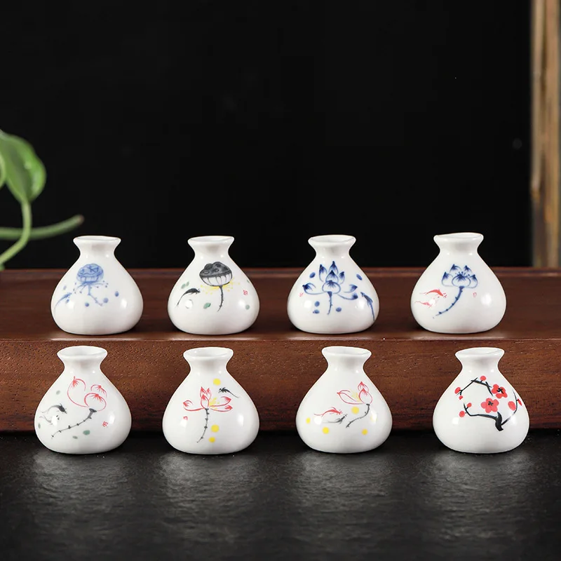 Ceramic Hand-painted Mini Vase Tea Table Decoration Fingertip Tea Art Accessories Hydroponic Green Plant Flower Ornaments