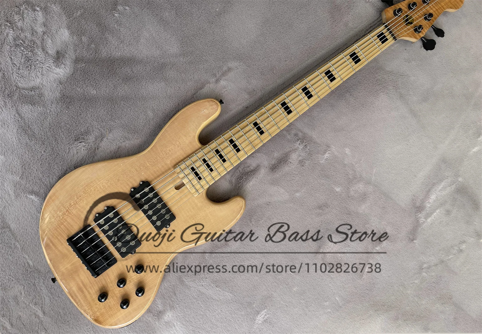 6 String Bass Guitar Acacia Wood Top Ash Wood Body Maple Neck Active battery Black Bridge