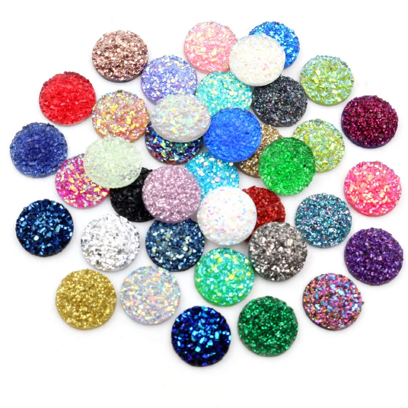 Nowa moda 40 sztuk 8mm 10mm 12mm Mix kolory Druzy kamień naturalny wypukłe mieszkanie powrót żywica Cabochons biżuteria akcesoria dostaw