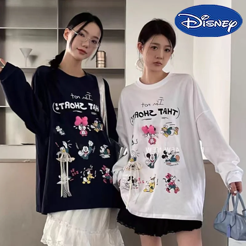 Disney Mickey Mouse Long Shirt Cartoon Man Women Cotton Printed Undershirt Y2K Autumn Winter Fashion Streetwear Crew Neck Tops