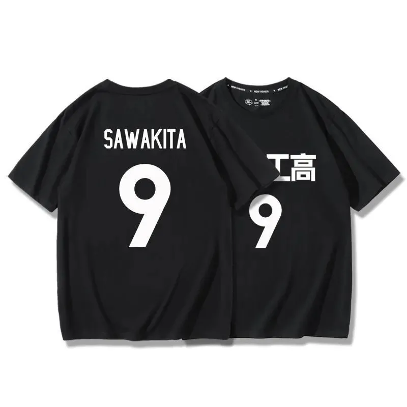 Camiseta de basquete anime masculina, Akita Snoh, Sawakita, Tops brancos, Algodão, #9