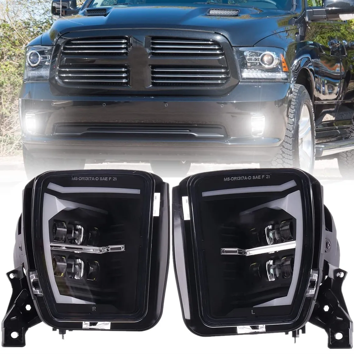 2pc Led Fog Lights Assembly For Dodge Ram 1500 2013-2018 Pickup Truck Bumper Driving Fog Lamps Plug and Play