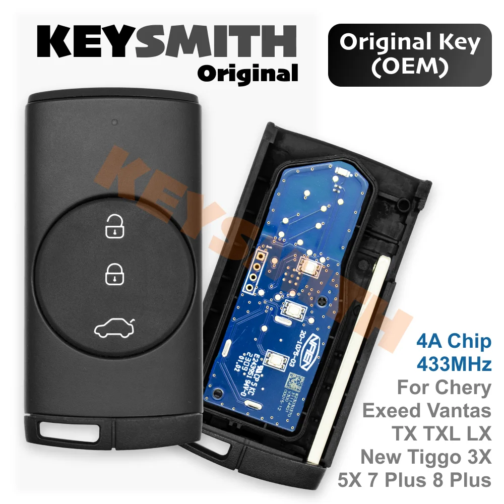 

KEYSMITH Complete OEM Keyless Go Smart Remote Key Fob 433MHz 4A Chip for Chery New Tiggo 7 8 Plus 3X 5X Exeed Vantas TX TXL LX