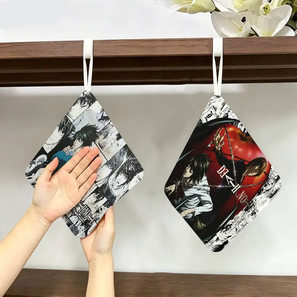 D-Death Note Polyester Cotton Hand Wiping Towel with Hanging Loop, Lightweight for Home and Commercial Use