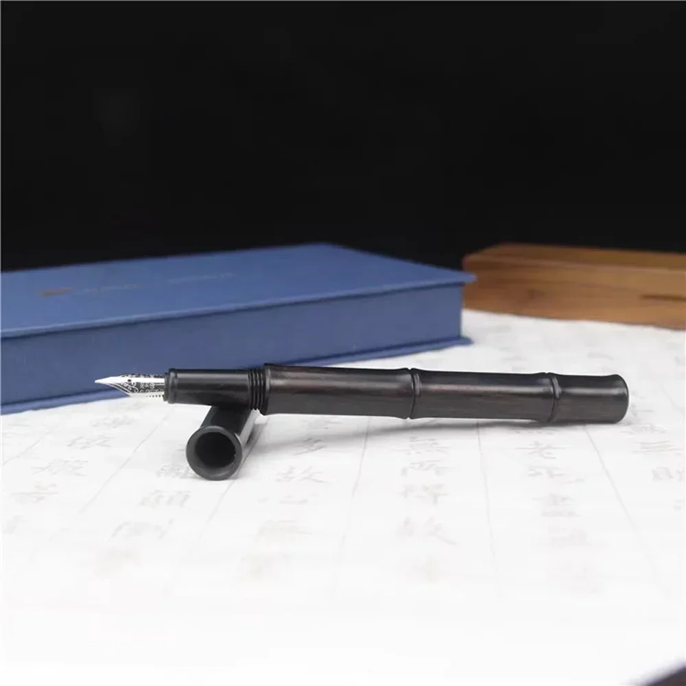 Yilian Ju Ebony wood bamboo knot design fountain pen Calligraphy practice luxury delicate gift pens for students office supplies