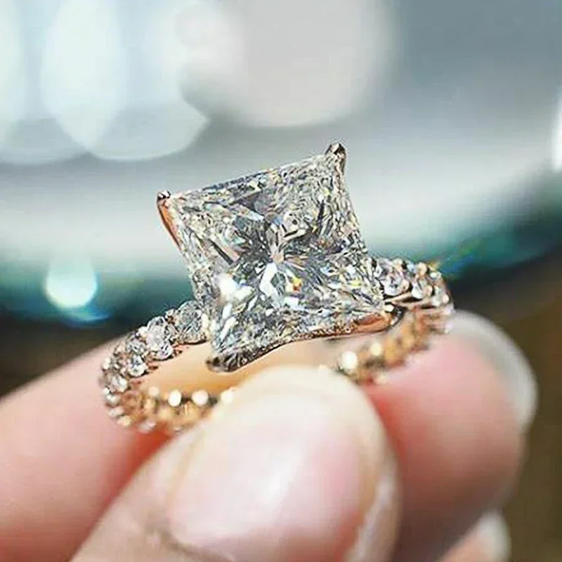 2026 Square Cubic Zirconia Promise Wedding Rings for Women  Trend Luxury Proposal Engagement Party  Ladies Jewelry