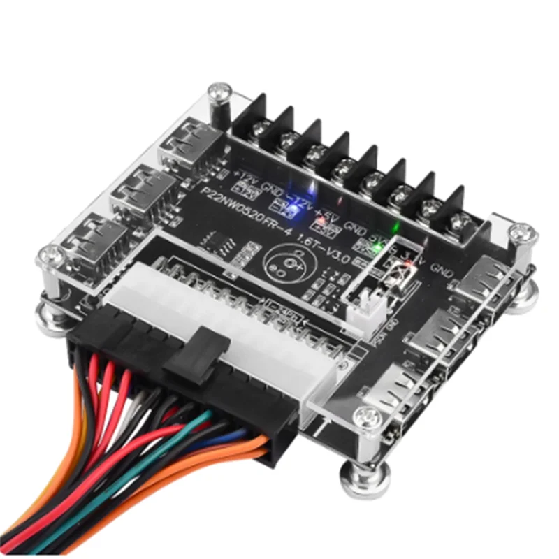 Exquisite-24 Pins ATX Power Supply Breakout Board And Acrylic Case Kit Module Adapter Power Connector Support 3.3V/5V/12V Easy I