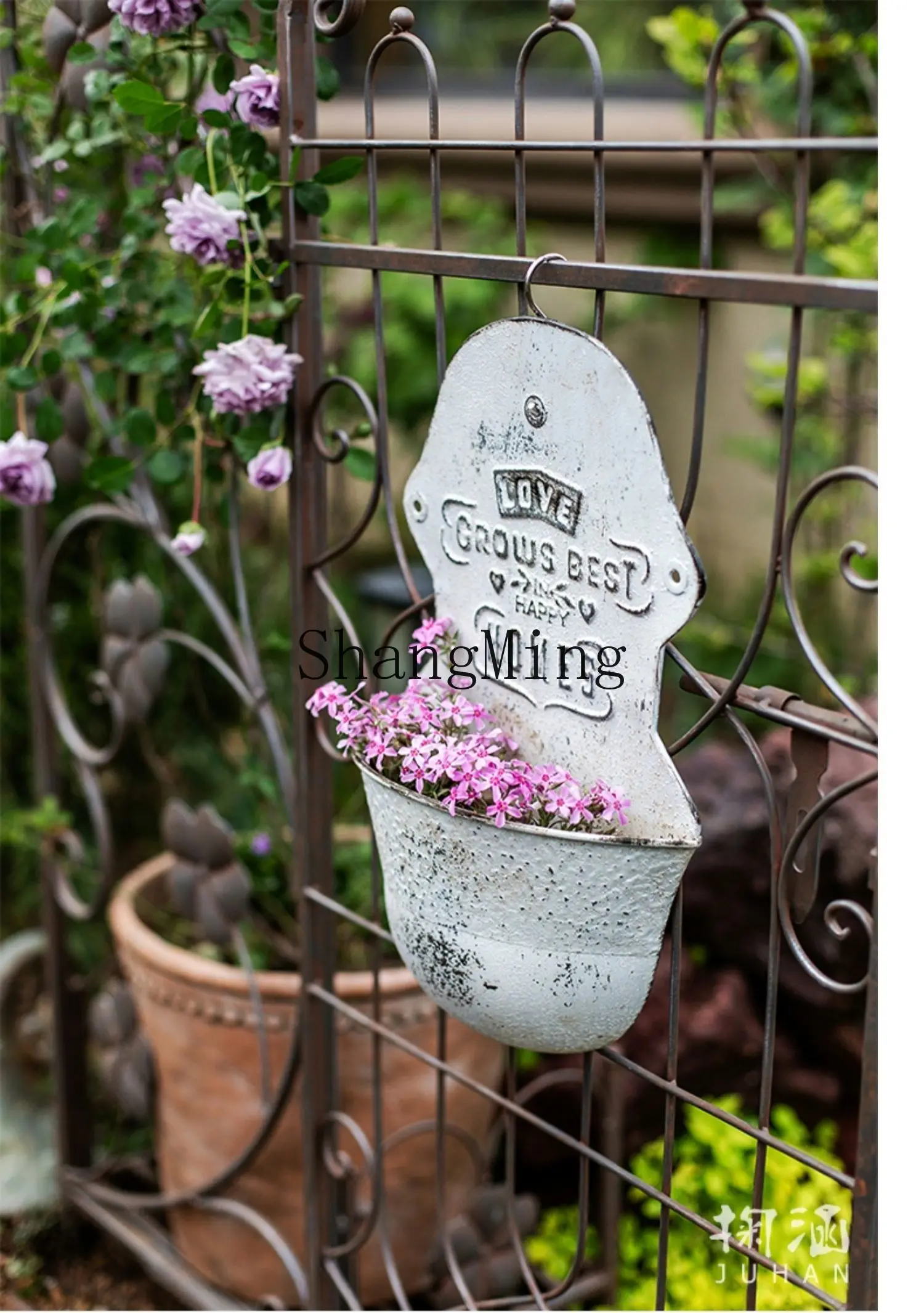 HJ wall hanging tin flower bucket wall hanging pot hanging basket flower ware indoor and outdoor wall decoration