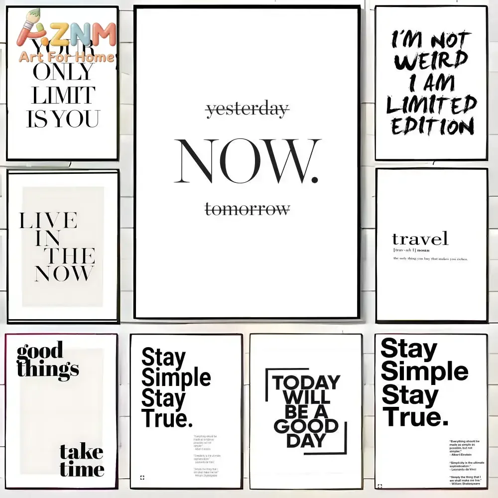AZNM Motivational Quote Canvas Wall Art Black White Typography Positive Phrase Print Poster Minimalist Inspirational Text Art fo
