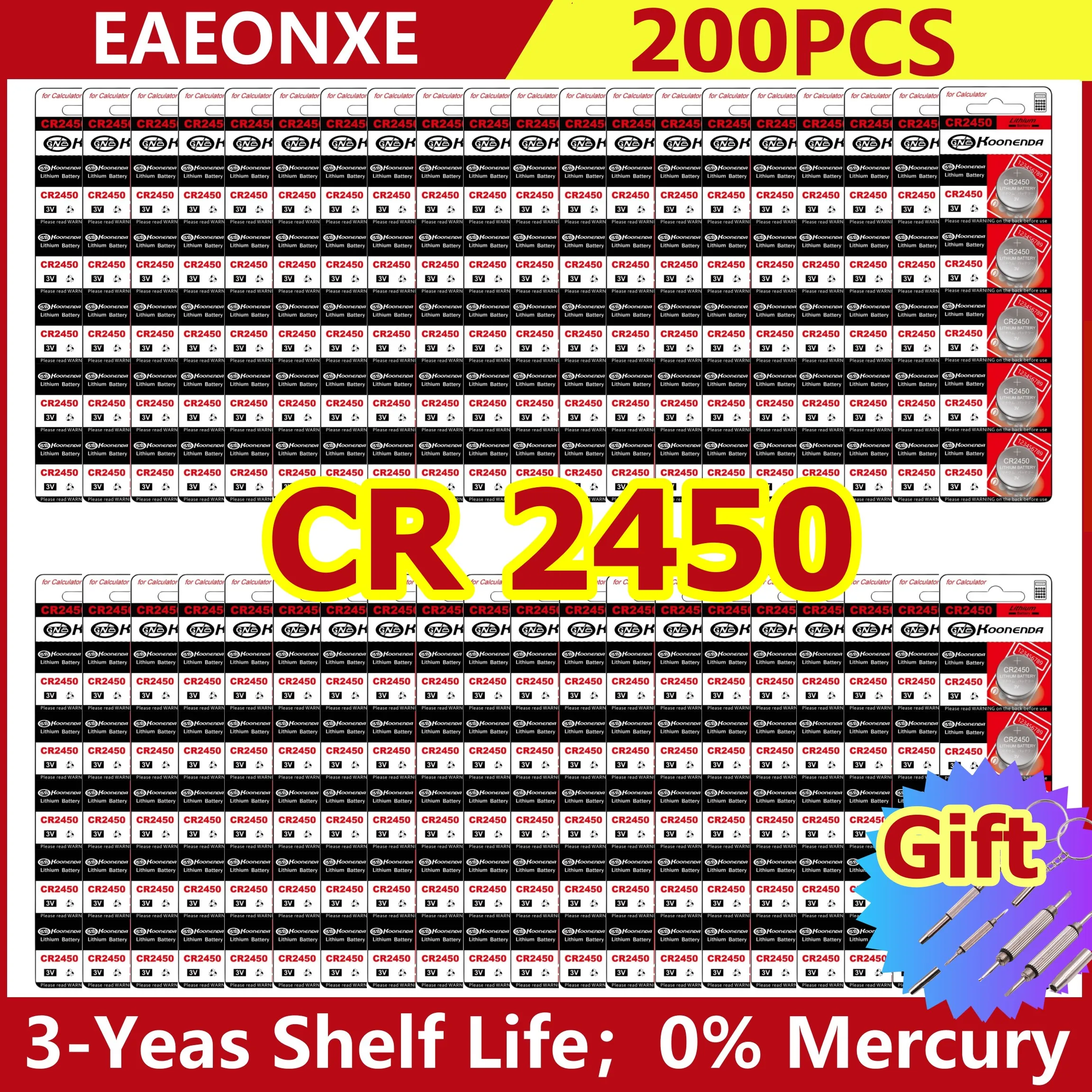 

200pcs CR2450 3V Lithium Battery CR 2450 DL2450 BR2450 LM2450 KCR5029 For Toy Remote Control Watch LED Light Button Coin Cells