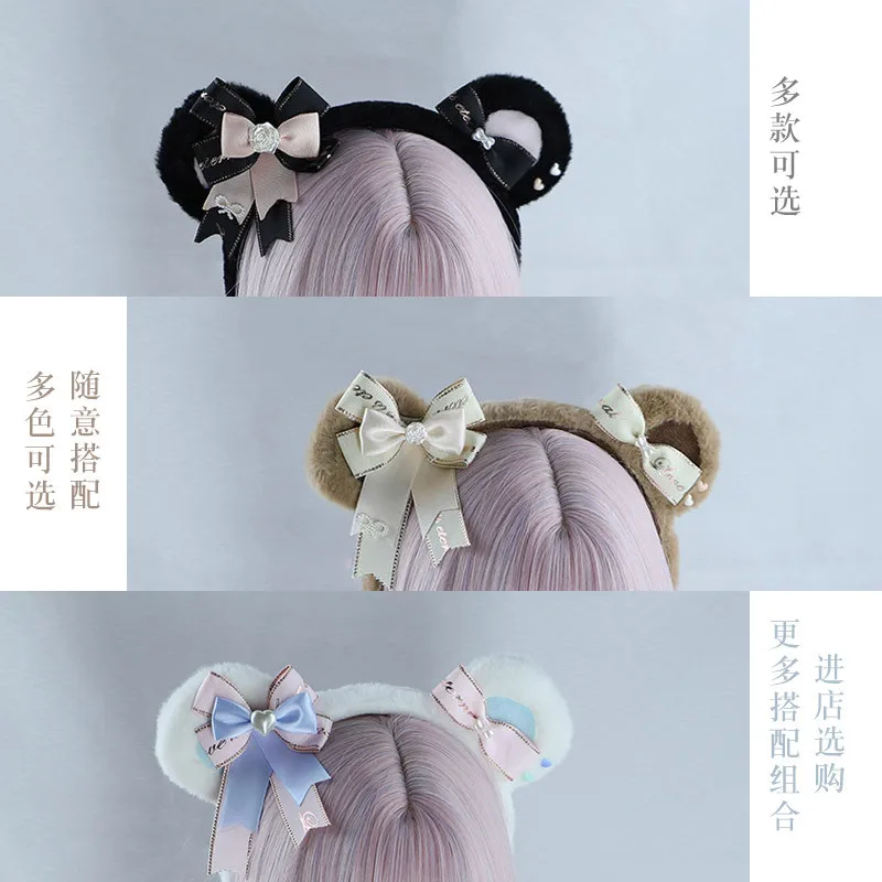 Gothic Bear Ears Headband Lolita Bear Ears Headdress Cosplay Accessories Kawaii JK Girl Hair Hoop Hairpin Gyaru Women Headdress