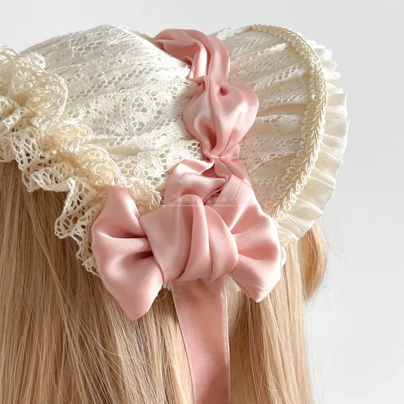 Original Handmade Generate Color Lace Lolita Antique Flat Hat BNT Wave Knight Cute Harajuku Cap