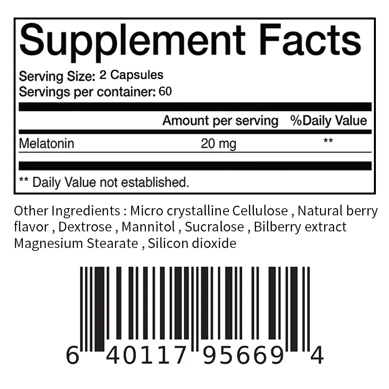 Melatonin Capsules 20mg for Sleep Support