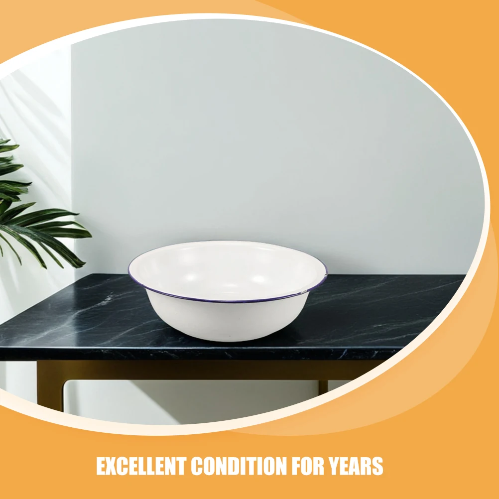 

Vintage Enamel Basin For Foot Soaking Laundry Portable Foot Bath Tub White Enamelware Bowl Home Supplies Large Capacity