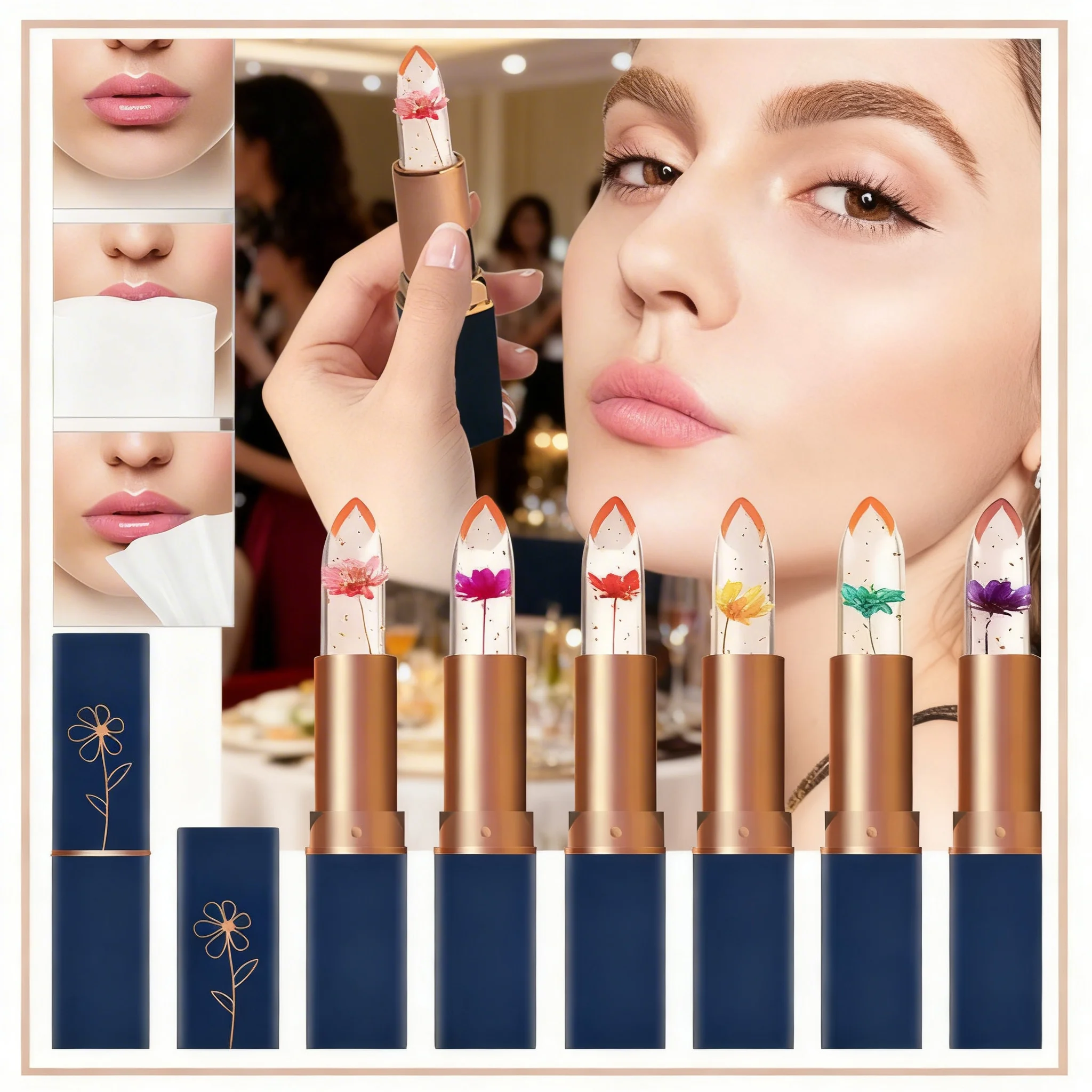 1/6PC Color Changing Jelly Lipstick Long Lasting Moisturizing Lip Balm Nutritious Non Stick Flower Temperature Reactive Lip Care