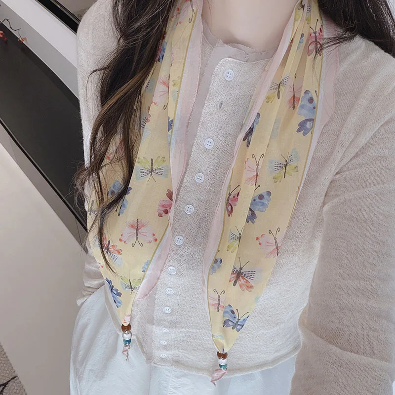 

Beaded-shaped scarf, silk scarf, neckerchief women, artistic and elegant French-style accessory, thin, breathable, s