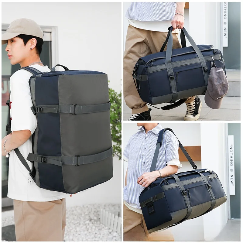 trendy-large-capacity-outdoor-travel-backpack-crossbody-skiing-tennis-skateboard-bag-polyester-pure-color-men's-bag