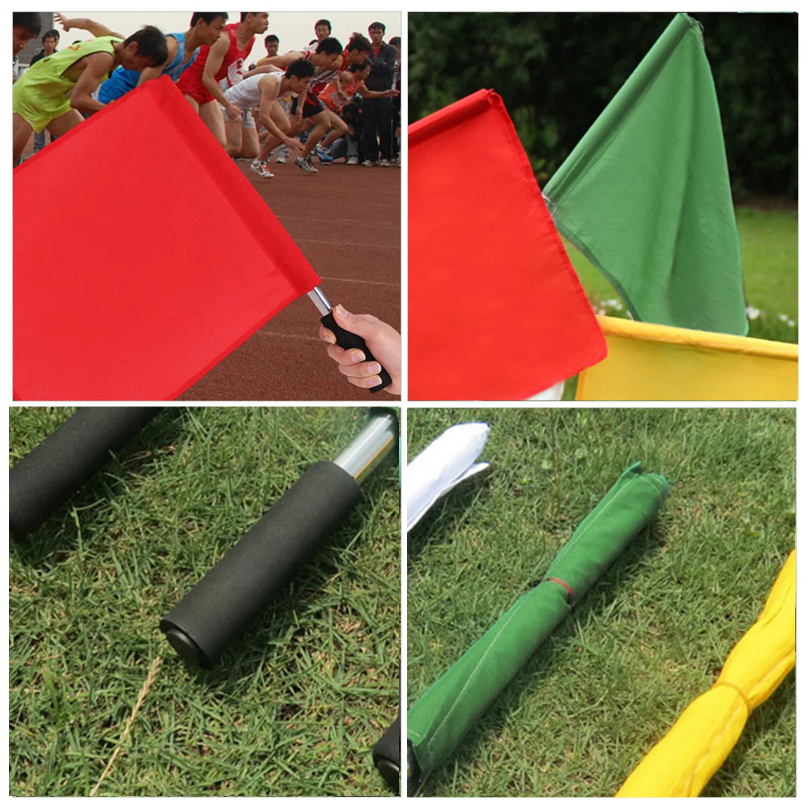 

4pcs Hand Signal Flags Stainless Steel Pole Solid Color For Sports Referee Match Official Waving Flag Outdoor Tool