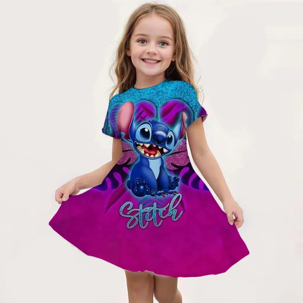 

Children's Princess Dresses Girl Birthday Clothing Girls Cartoon Stitch Dress Summer Cute Casual Kids Home wear Clothing Top Tee