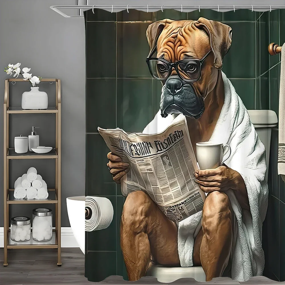 

Собака сидит на туалете, газетная занавеска для душа, декоративная занавеска для душа в ванной комнате, водонепроницаемая занавеска для душа с крючками