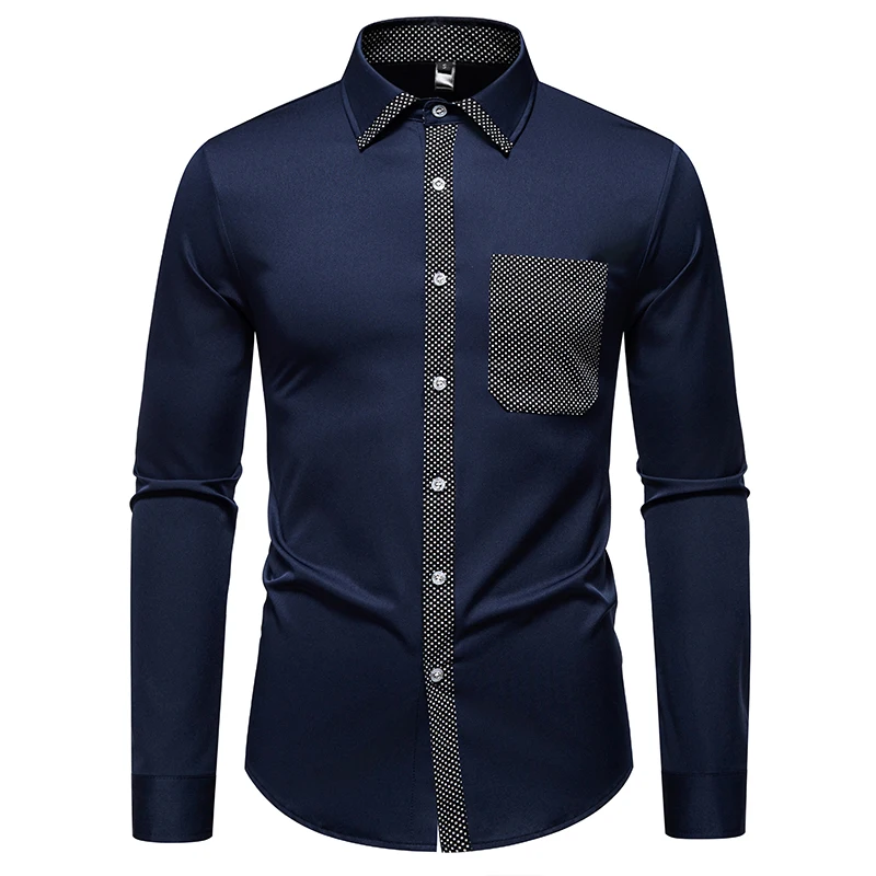 

Мужская рубашка на пуговицах с контрастной отделкой, одежда с длинными рукавами и лацканами, модная повседневная гавайская рубашка, быстрая доставка, деловая рубашка