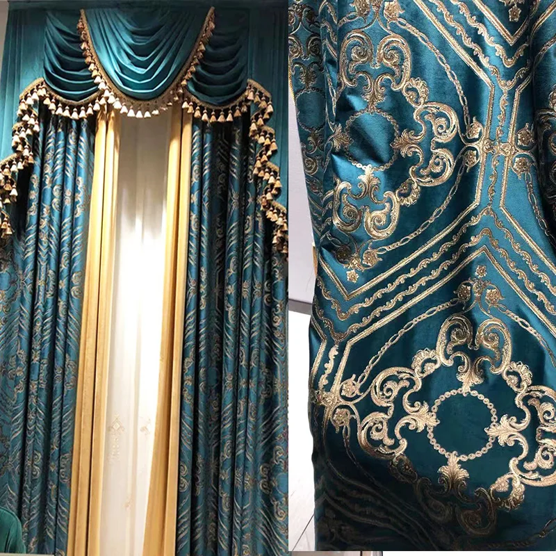 Curtains for Living Dining Room Bedroom New European Villa Floor-to-ceiling Velvet Engraving Finished Product High Shading