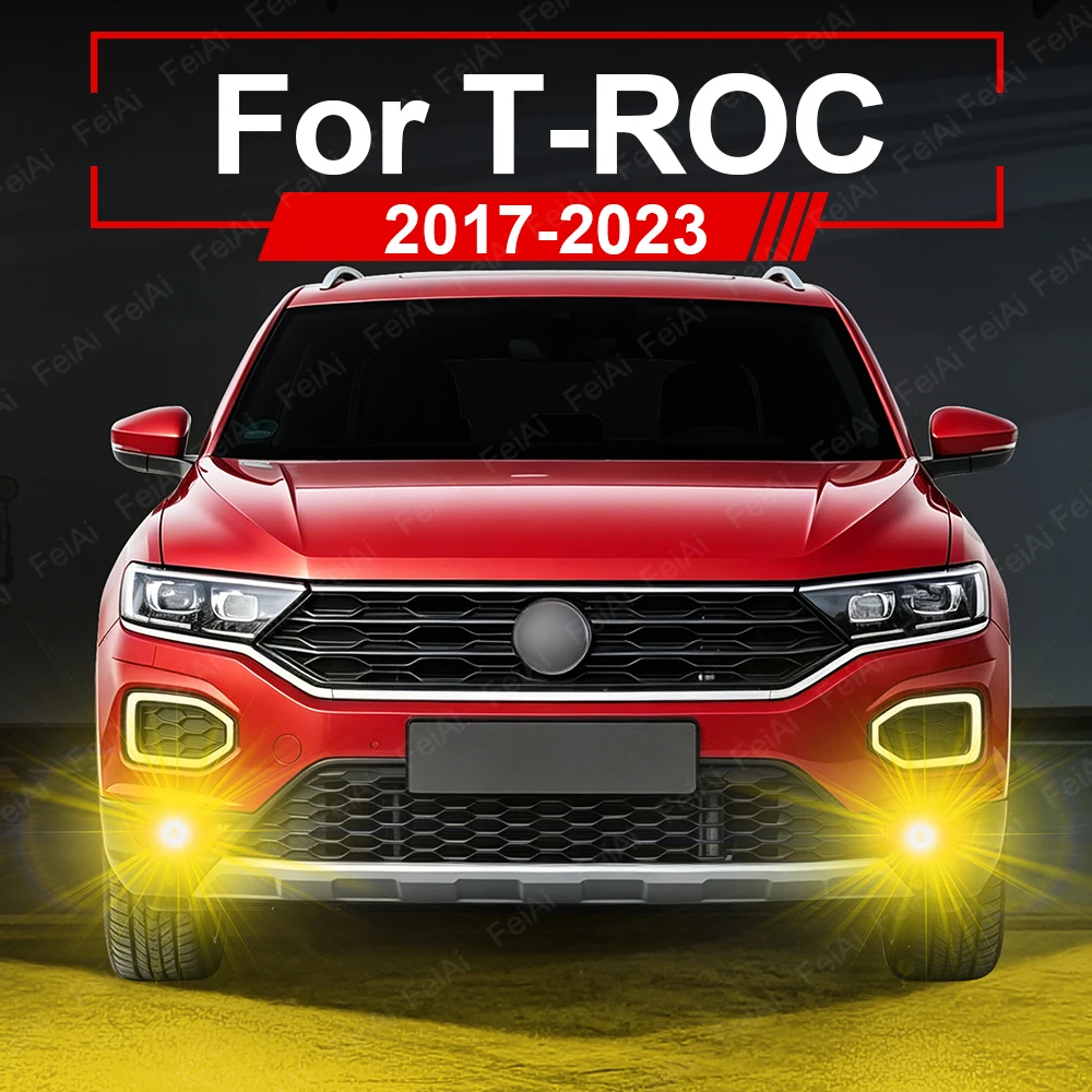 For Volkswagen VW T-ROC Fog Lights LED Bulb TROC 2017 2018 2019 2020 2021 2022 2023 Accessories Car Front  Fog Light LED Yellow