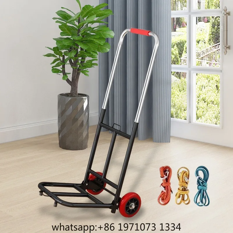 Foldable Hand Truck Dolly Folding Garden Cart Adjustable Telescoping  Handle Trolley Cart Metal Frame with Wheels for Yard