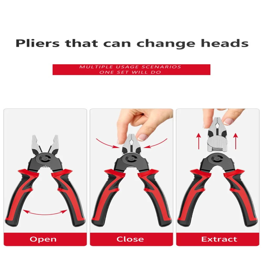 8 Inch 5 In 1 Plier Tool Set, Interchangeable Pliers Kit With Cable Cutters, Wire Stripper, Scissor, Crimping Plier Hand Tool