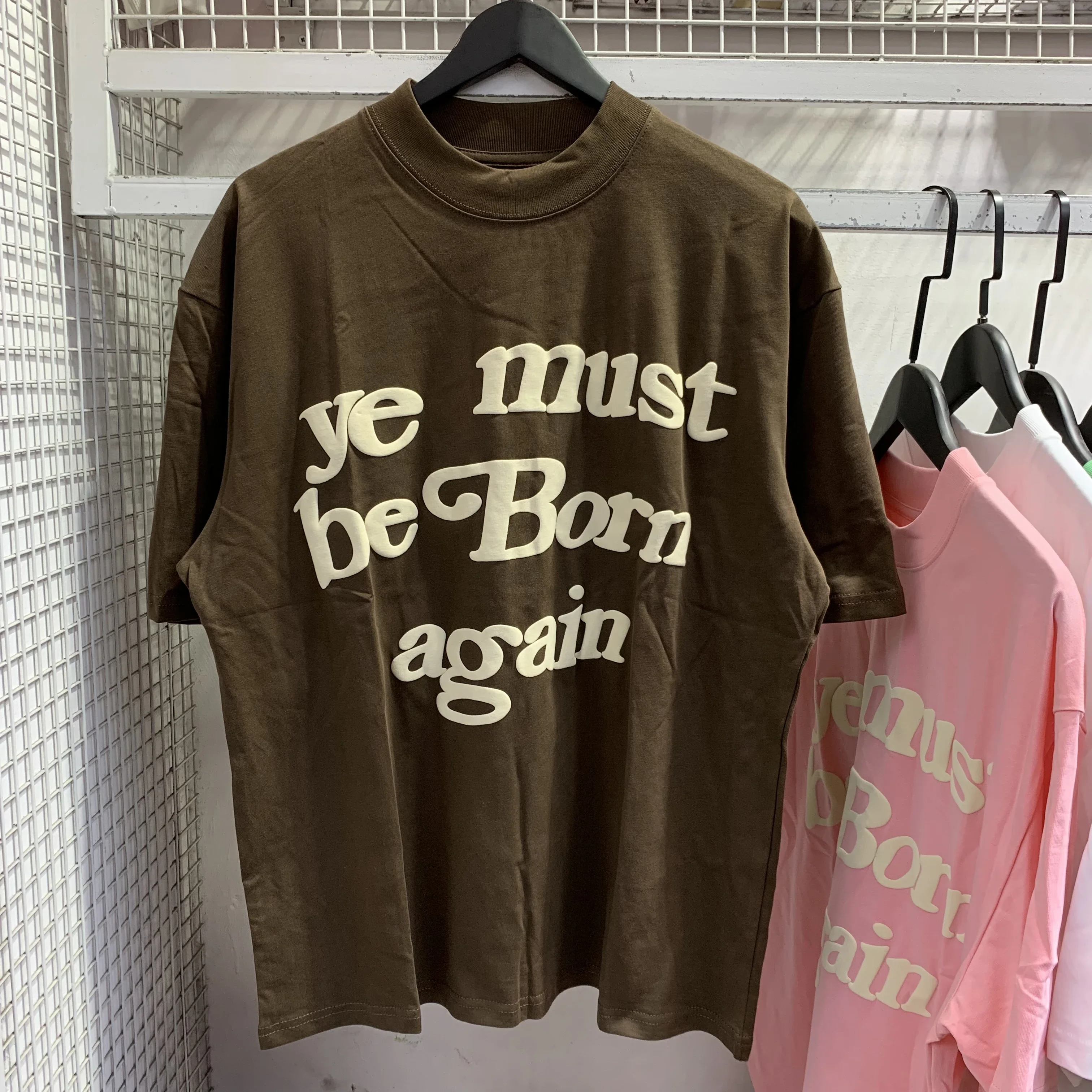 Oversized Brown Kanye West Tee Hip Hop Ye Must Be Born Again T-shirt Men Women Loose CPFM Tees