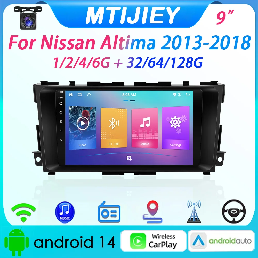 

[MTIJIEY] 9" Car Radio for Nissan Altima 2013-2018 Android 14 Carplay Android Auto Multimedia Video Stereo GPS FM WIFI BT SWC