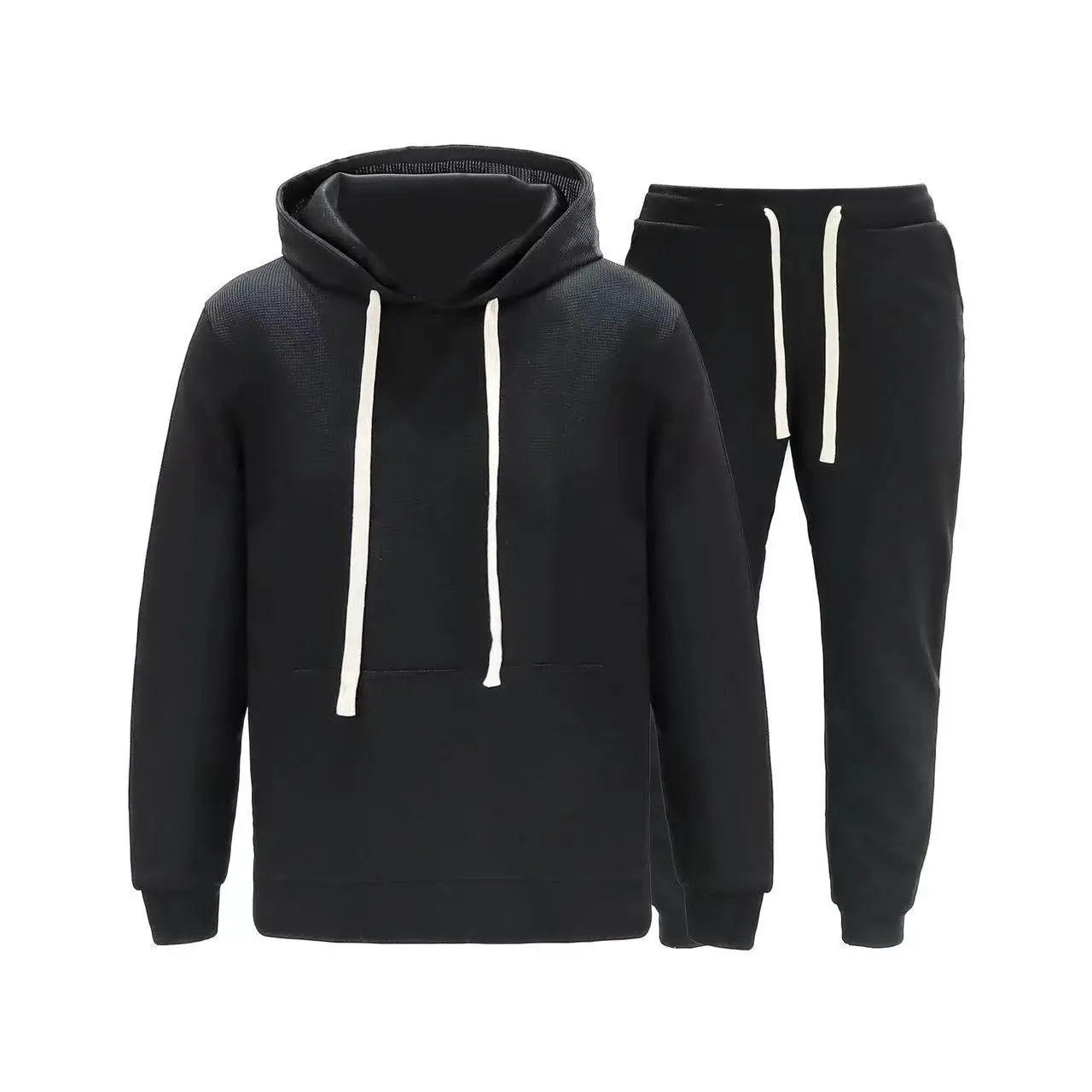 

The 2025 new men's hooded sweatshirt set, knitted with fashionable waffle fabric, is suitable for spring and autumn seasons