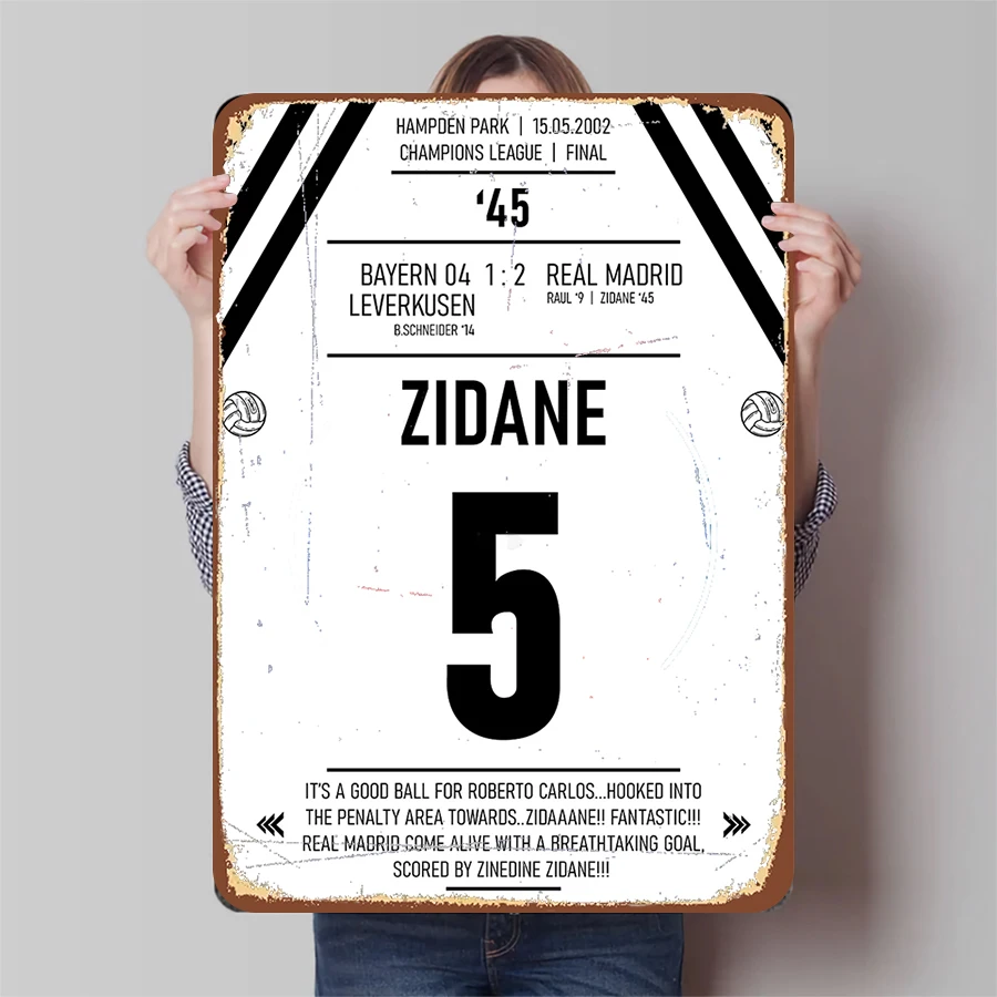 2002 Champions League Final Zidane Iconic Volley Goal Classic Moment Decorative Metal Tin Sign