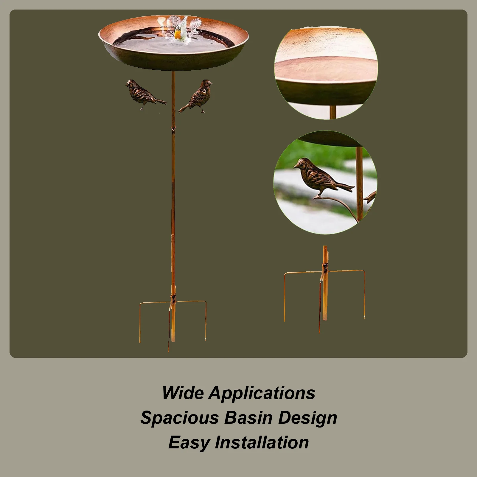 

Стоячая ванна для птиц, стоячие кормушки для птиц для декора двора, металлическая кормушка для ванны для птиц, нержавеющая, высота 32,28 дюйма, для сада, патио, двора