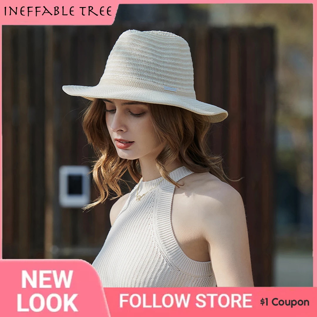 

INS Summer Fashion White Flat Brim Wide Brim Women's Straw Hat Women's Jazz Fedoras Hat Sun-shading Gorro Beach Caps Summer