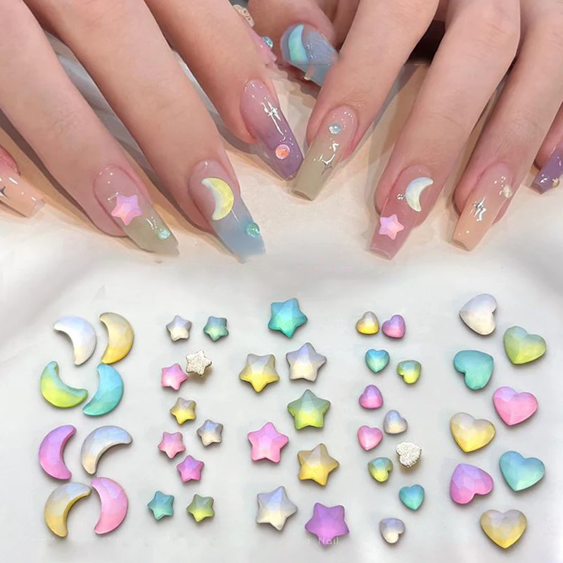 Pièces de luxe pour Nail Art, amour, étoile, lune, résine, cristal, manucure, strass à dos plat, accessoires pour ongles, fournitures de décoration, breloques