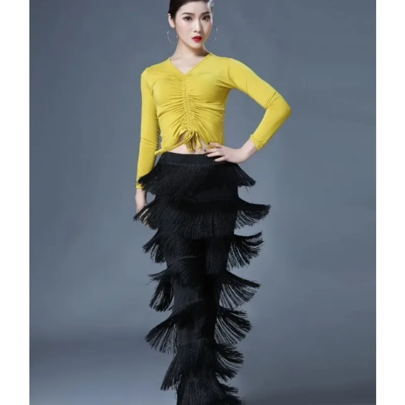 

Adult Latin Dance Pants Fringe Top Ballroom Dance Samba Salsa Tassels Trousers Performance Clothes