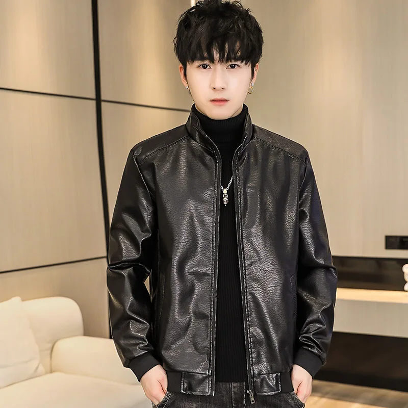 

Stand Collar Windproof Casual Jackets for Men New Outdoor Warm Pu Leather Coats High Quality Fashion Men Motorcycle Coat Autumn