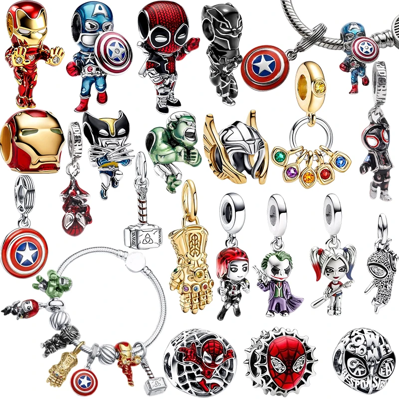 Image of Neue Spider-Man Marvel DC Joker Charm-Perlen Anhänger Passend für Original Snake Silber Armband Halskette Perlen für DIY Schmuck Frauen Geschenk