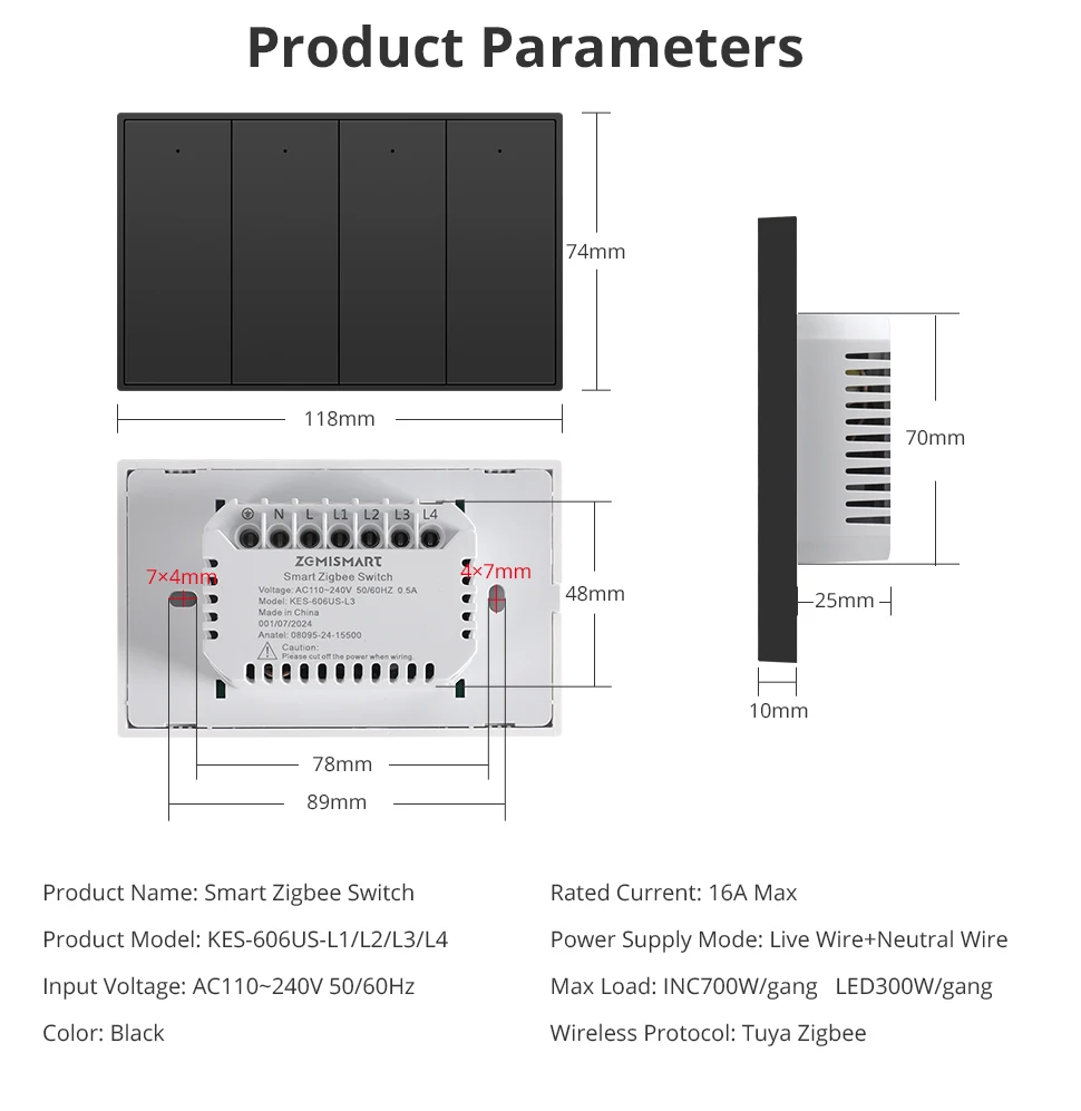 Zemismart Zigbee Push-Wandlichtschalter, kompatibel mit Tuya, Alexa, Google Home und SmartThings über Hub, 1, 2, 3, 4-fach, Neutralleiter erforderlich – Detail 29