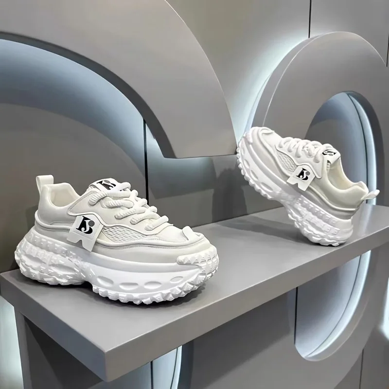 Men's Shoes Comfortable Breathable Casual Sports Outdoor Thick Sole Sneakers White Mesh Platform Lace-Up Casual Walking Shoes