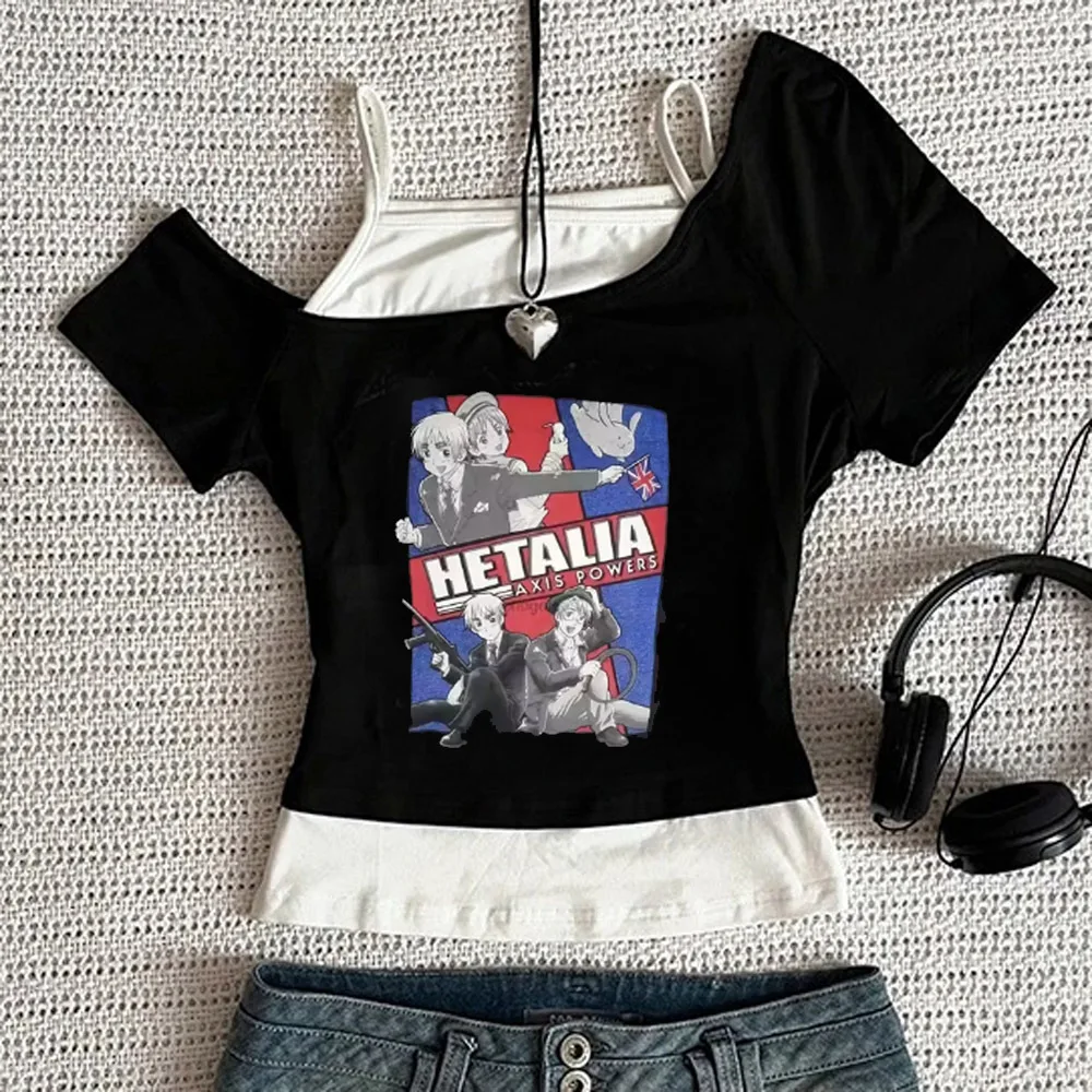 Женская укороченная футболка Hetalia в стиле стритвир, гранж, дольлет, альтернативная, дешевая, с мемами, готическая.
