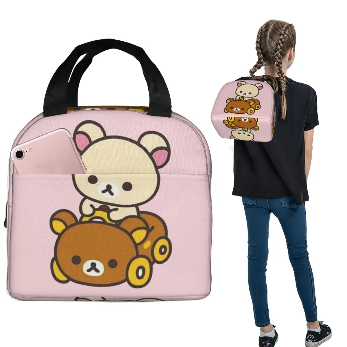 

Изолированная сумка для обедов Korilakkuma Driving A Rilakkuma Car для женщин и детей, портативные контейнеры для еды, термосумка для обедов