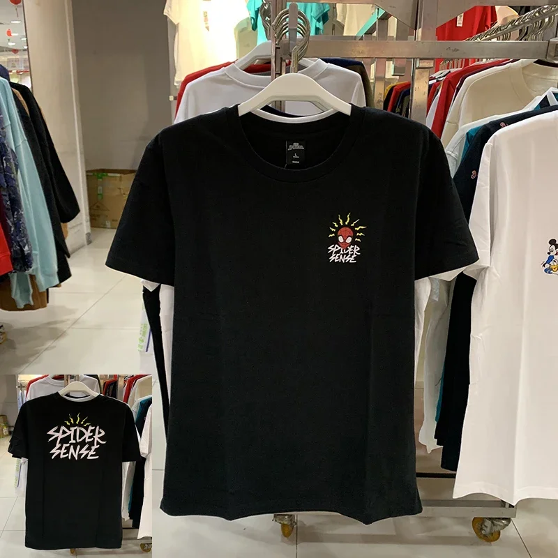 تي شيرت قابل للتنفس من القطن الخالص للرجال والنساء ، أعجوبة ، اتجاه مطبوع للرجل العنكبوت ، بأكمام قصيرة ، موضة ، قصة ضيقة ، رسوم متحركة ، أزواج ، صيف #5